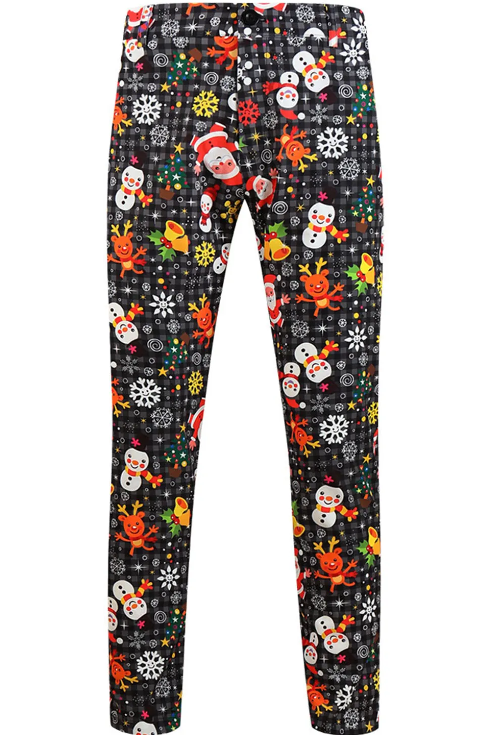 Single Button 3 piece Black Santa Claus Print Men's Christmas Party Suit