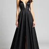 Spaghetti Straps Long Black Tie Dress With Slit