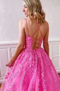 Spaghetti Straps Long Princess Prom Dress with Appliques