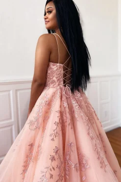 Spaghetti Straps Long Princess Prom Dress with Appliques
