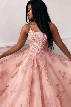 Spaghetti Straps Long Princess Prom Dress with Appliques