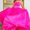 Sparkly A Line Strapless Hot Pink Long Prom Dress