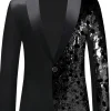 Sparkly Black Sequins Notched Lapel Men's Blazer