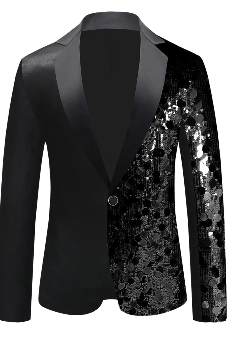 Sparkly Black Sequins Notched Lapel Men's Blazer
