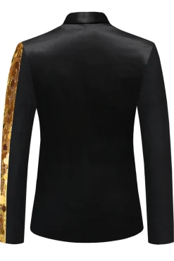 Sparkly Black Sequins Notched Lapel Men's Blazer