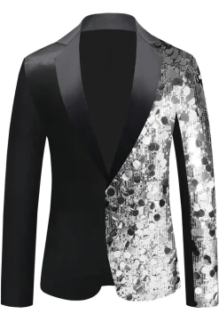 Sparkly Black Sequins Notched Lapel Men's Blazer