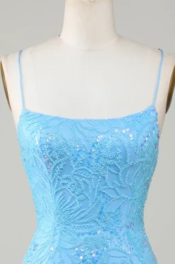 Sparkly Blue Beaded Tight Short Party Dress