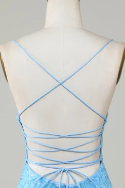 Sparkly Blue Beaded Tight Short Party Dress