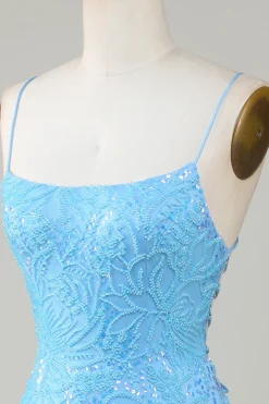 Sparkly Blue Beaded Tight Short Party Dress