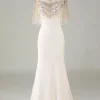 Sparkly Champagne Boat Neck Beaded Mermaid Long Prom Dress