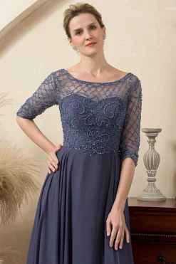 Sparkly Grey Blue Beaded Mother of the Bride Dress