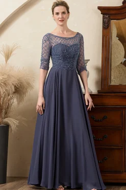 Sparkly Grey Blue Beaded Mother of the Bride Dress