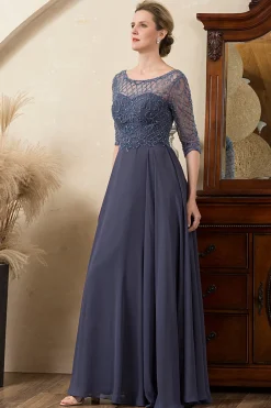 Sparkly Grey Blue Beaded Mother of the Bride Dress
