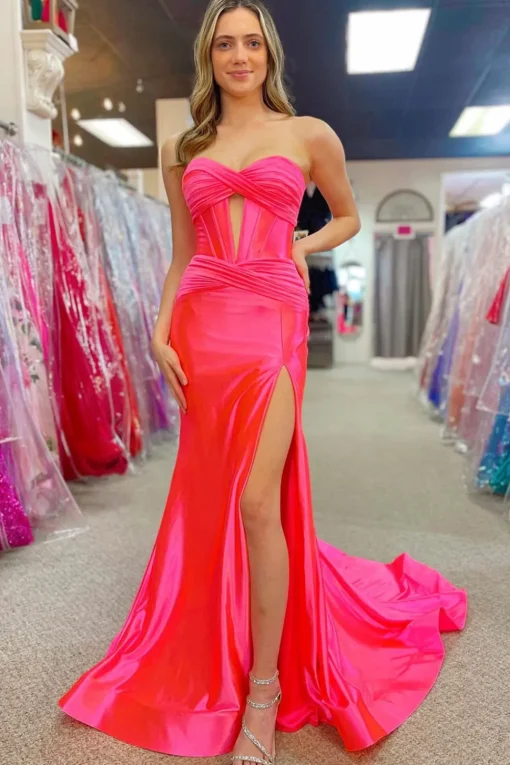 Sparkly Mermaid Sweetheart Corset Long Prom Dress with Slit