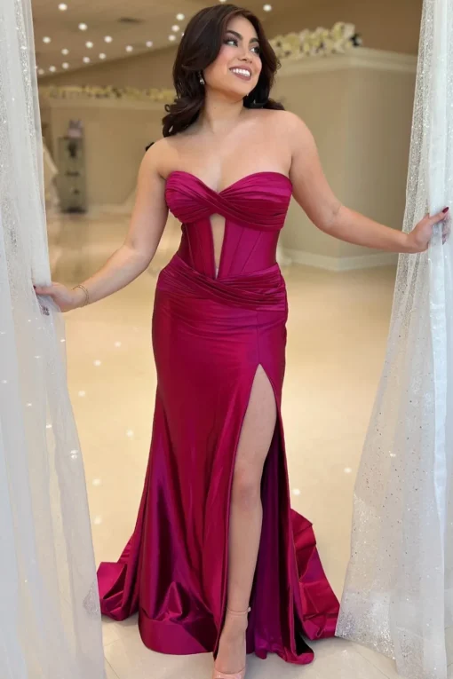 Sparkly Mermaid Sweetheart Corset Long Prom Dress with Slit