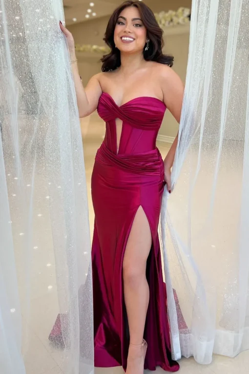 Sparkly Mermaid Sweetheart Corset Long Prom Dress with Slit