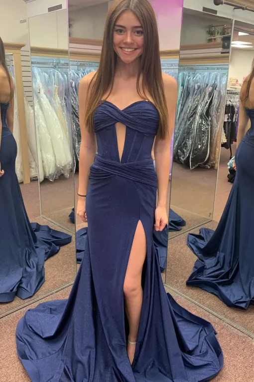 Sparkly Mermaid Sweetheart Corset Long Prom Dress with Slit