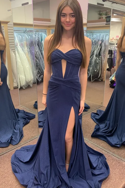 Sparkly Mermaid Sweetheart Corset Long Prom Dress with Slit
