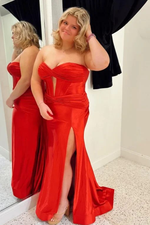 Sparkly Mermaid Sweetheart Corset Long Prom Dress with Slit