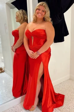 Sparkly Mermaid Sweetheart Corset Long Prom Dress with Slit