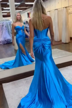 Sparkly Mermaid Sweetheart Corset Long Prom Dress with Slit