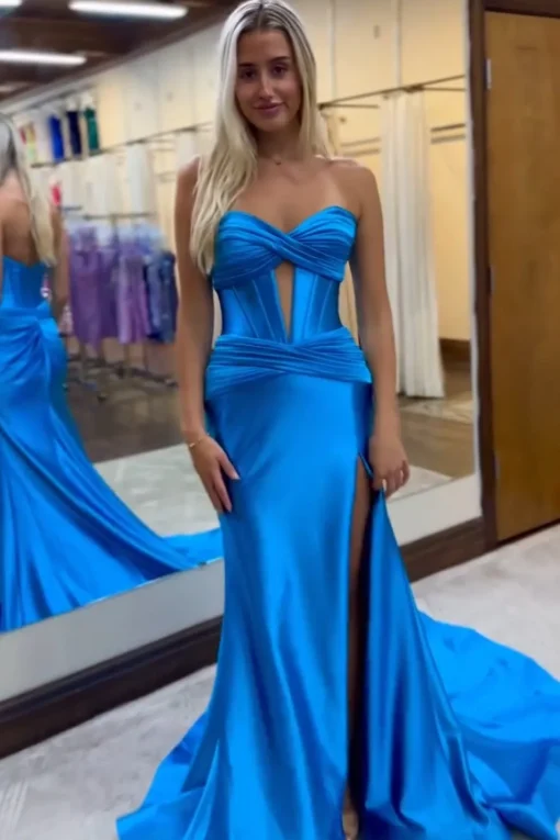 Sparkly Mermaid Sweetheart Corset Long Prom Dress with Slit
