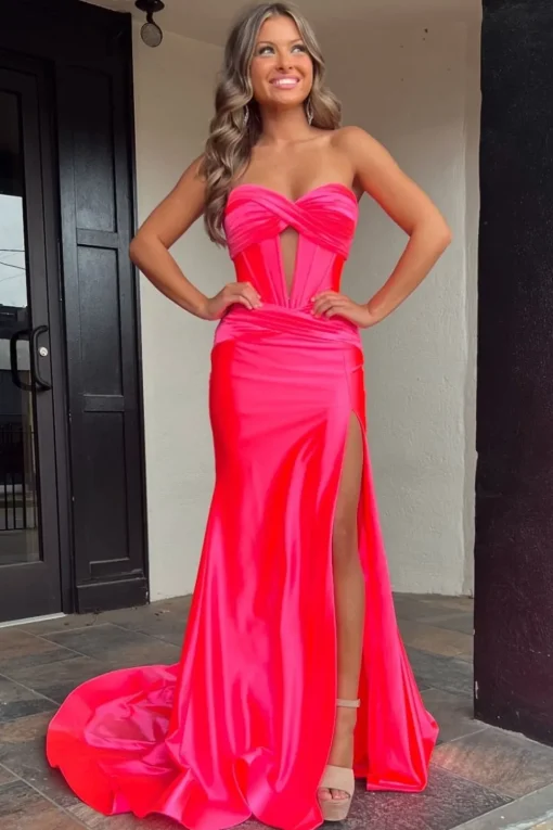 Sparkly Mermaid Sweetheart Corset Long Prom Dress with Slit