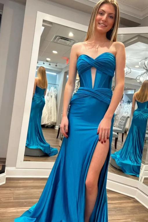 Sparkly Mermaid Sweetheart Corset Long Prom Dress with Slit