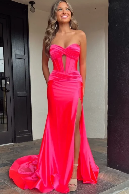 Sparkly Mermaid Sweetheart Corset Long Prom Dress with Slit