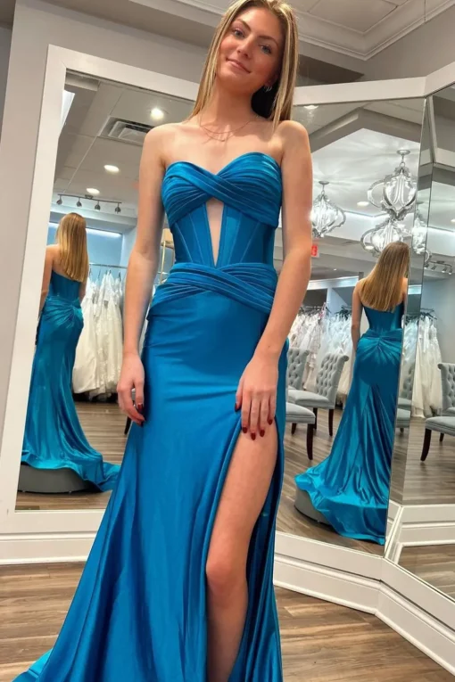 Sparkly Mermaid Sweetheart Corset Long Prom Dress with Slit