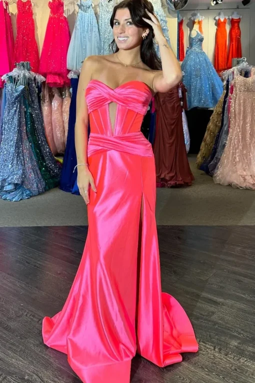 Sparkly Mermaid Sweetheart Corset Long Prom Dress with Slit