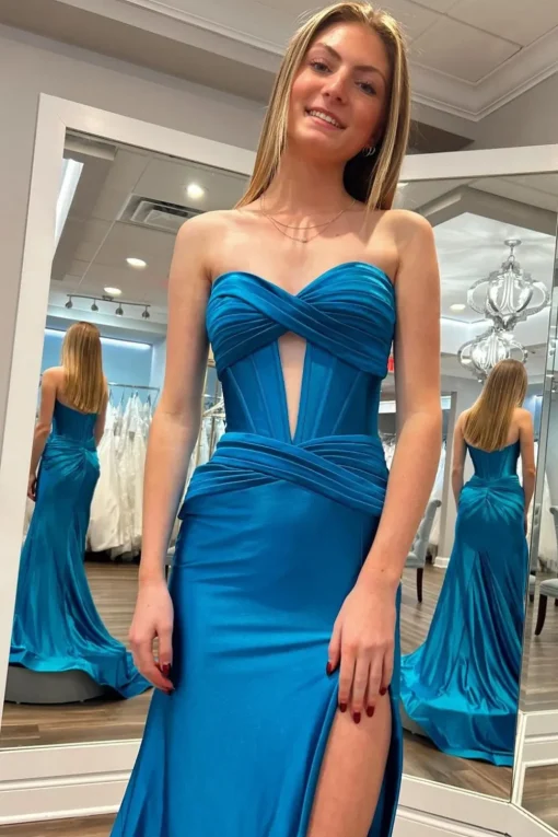 Sparkly Mermaid Sweetheart Corset Long Prom Dress with Slit