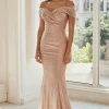 Sparkly Off the Shoulder Champagne Mother Of The Bride Dress