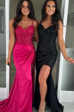 Sparkly Sequins Mermaid Spaghetti Straps Prom Dress with Slit