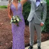 Sparkly Sequins Purple Mermaid Long Prom Dress