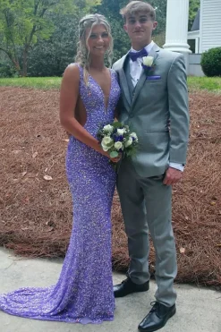 Sparkly Sequins Purple Mermaid Long Prom Dress
