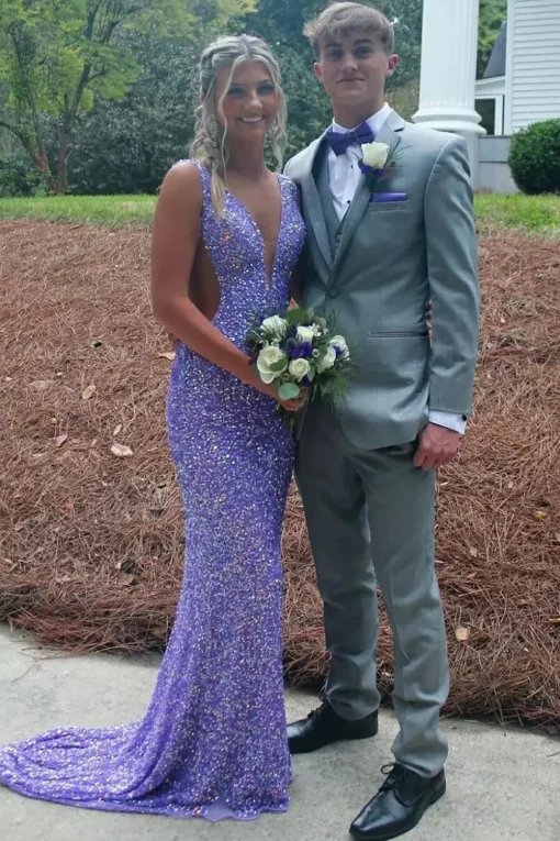Sparkly Sequins Purple Mermaid Long Prom Dress