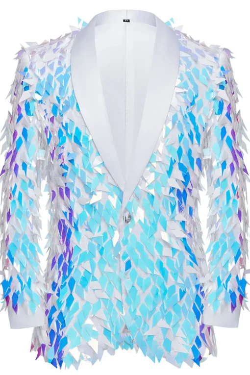 Sparkly Sequins White Shawl Lapel Men's Blazer