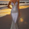 Sparkly Silver Backless Mermaid Long Formal Dress