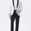 Sparkly White Floral Embroidered Shawl Lapel Men's Blazer