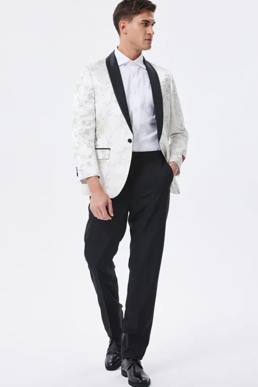Sparkly White Floral Embroidered Shawl Lapel Men's Blazer