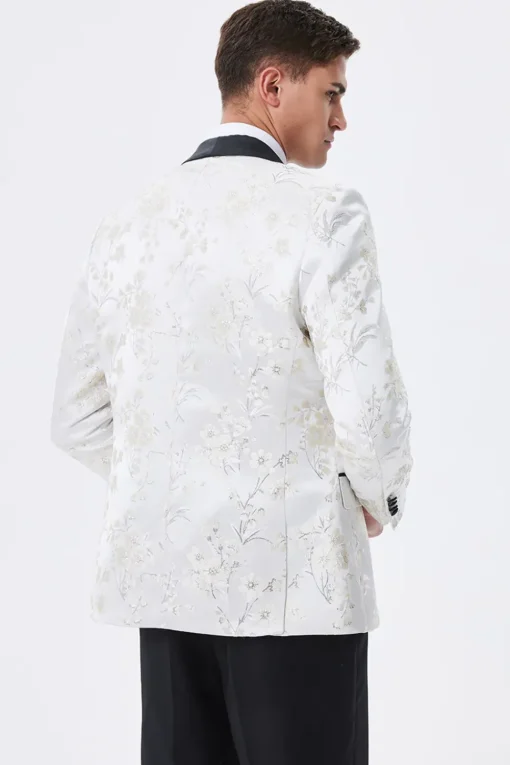 Sparkly White Floral Embroidered Shawl Lapel Men's Blazer