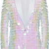 Sparkly White Shawl Lapel Sequins Men's Blazer