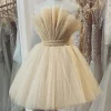 Strapless Beige A Line Short Prom Dress