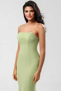 Strapless Mermaid Lemon Green Long Bridesmaid Dress