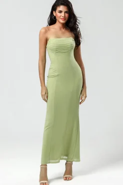 Strapless Mermaid Lemon Green Long Bridesmaid Dress