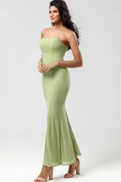 Strapless Mermaid Lemon Green Long Bridesmaid Dress