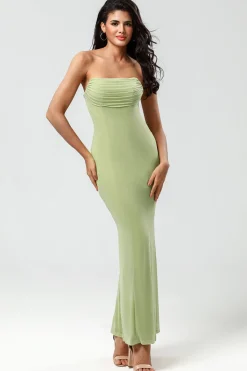 Strapless Mermaid Lemon Green Long Bridesmaid Dress