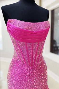 Strapless Mermaid Orange Corset Beaded Ruffles Prom Dress
