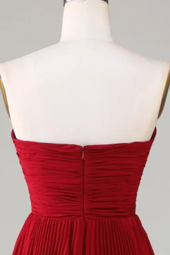Strapless Tiered Burgundy Long Bridesmaid Dress